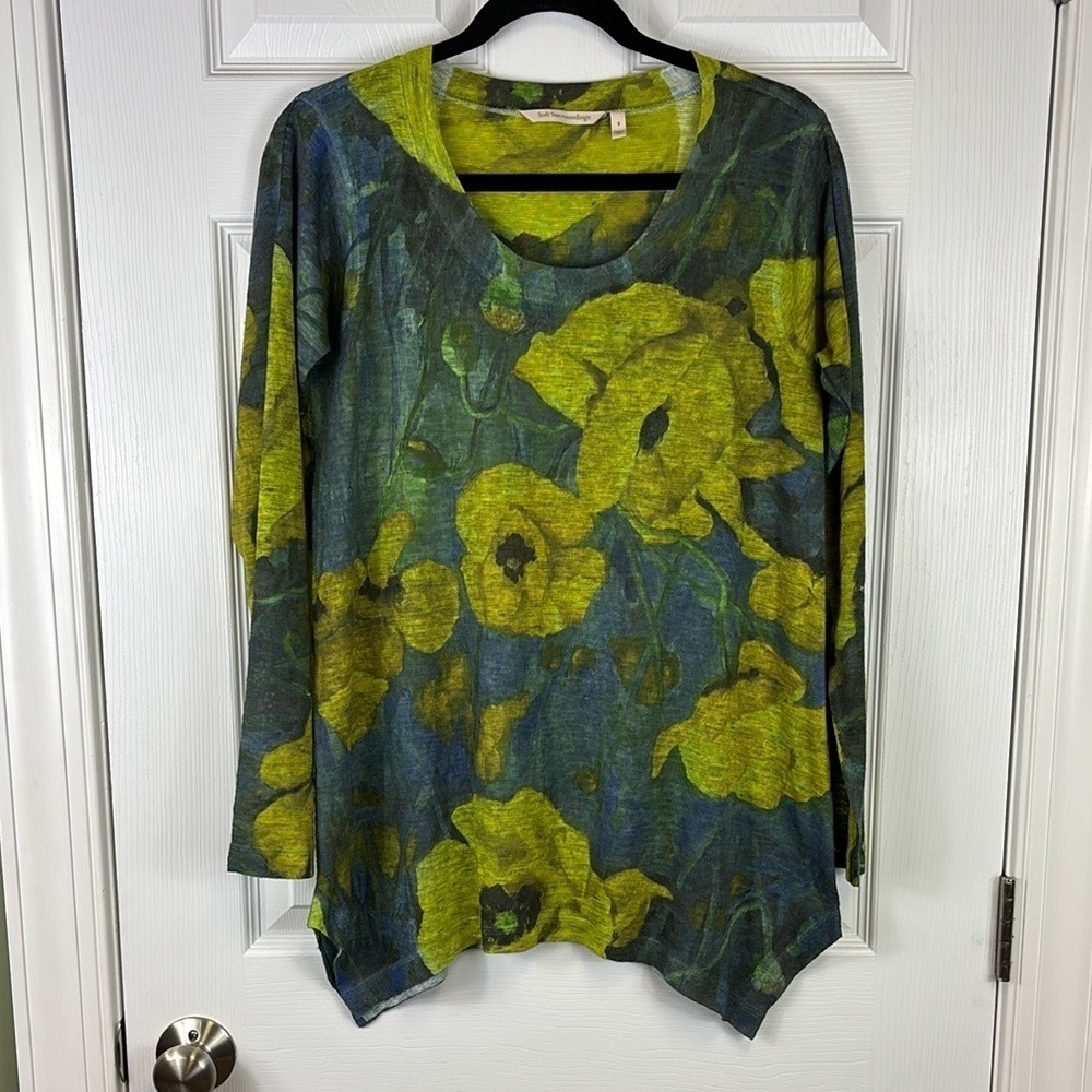 Soft Surroundings watercolor floral sweater sz sm